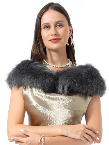 Soul Young Faux Fur Collar Women's Neck Warmer Scarf Wrap,Grey,One Size4