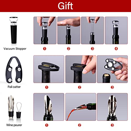 Foto von Drincarier Rostfreier Stahl Öffner für Wein Korkschraube Flaschenöffner mit Foil Cutter Wine Stoper (02 corkscrew with vacuum stopper)