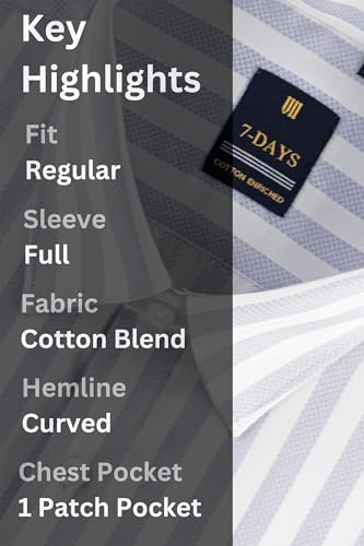 Image of 7-DAYS Men's Premium Striped Formal Shirt - Cotton Rich, Regular Fit, Full Sleeve, with Pocket, Wrinkle Resistant - Stylish Office & Everyday Wear.