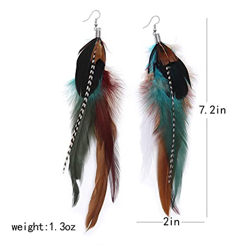 Custz Handmade Natural Feather Dangle Earrings Vintage Bohemian Multicolor Pheasant Feathers Earrings For Womens (Js000058) (Color D) #TOP5