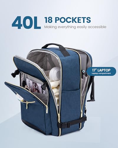 Image of LOVEVOOK 40L Travel Backpack Flight Approved Carry on Backpack,3 Packing Cubes,Waterproof Personal Item Travel Bag,TSA Carry on Luggage Suitcase Travel Essentials,Gifts for Women & Men,fits 17 inch Laptop