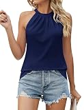 Ivicoer Dressy Halter Tops for Women Fitted Tank Tops Womens Going Out Mock Turtleneck Tops Summer Outfits Halter Style Tanks Navy Blue, L