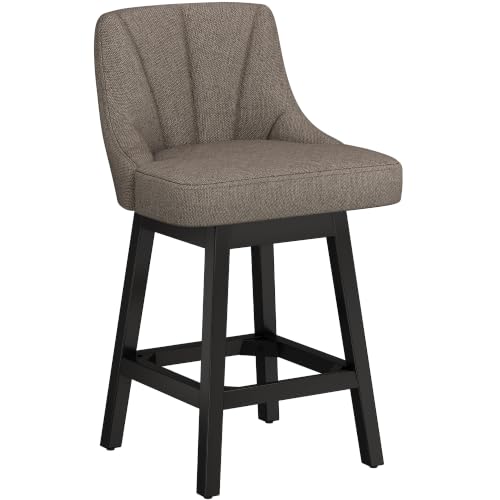 Image of YaFiti 26 inch Fabric Swivel Bar Stool 1 pcs with Back & Wood Leg, Deep Taupe | Linen Fabric, Extra Upholstered Seat, Counter Stool, Square Solid Wood Legs, with Backrest & Footrest, for Kitchen Island Bar