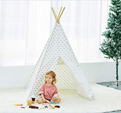 Asweets Durable Teepee for Kids, Indian Play Tent, Sturdy & Safe Kids' Furniture with Window & Floor Silver Dot Style