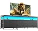 Huuger 63 Inch TV Stand for 55, 65, 70 Inch TV, Long Dresser TV Stand for Bedroom, Black LED TV Stand with Power Outlets, Fabric Drawer Dresser with Storage, Entertainment Center for Living Room