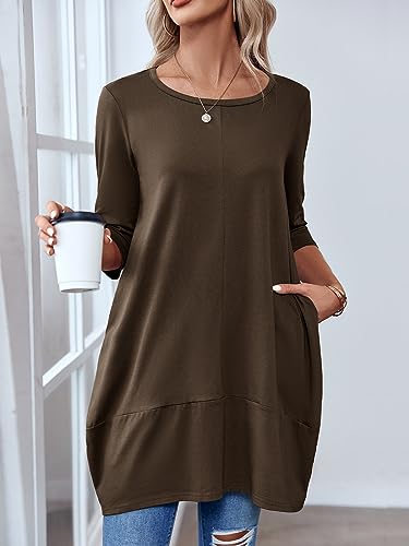 Fangetey Long Sleeve Tunic Tops for Women Casual Round Neck Fall Blouses Loose Fit Shirts3