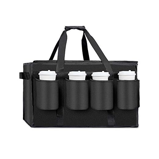 Bodaon Hot Food Delivery Bags with 4 Drink and Cup Holder for Uber Delivery Eats, Catering Tea Bags, Insulated Warm Deliveries Bag, Warming Carrying Bag, 1 Pack, Black