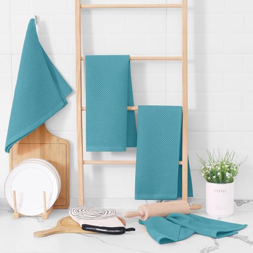 Image of Homaxy 100% Cotton Waffle Weave Kitchen Dish Towels, Ultra Soft Absorbent Quick Drying Cleaning Towel, 13 x 28 Inches, 12-Pack,Lake Blue