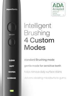 Aquasonic Black Series Ultra Whitening Toothbrush – ADA Accepted Electric Toothbrush- 8 Brush Heads & Travel Case – 40,000 VPM Electric Motor & Wireless Charging - 4 Modes w Smart Timer