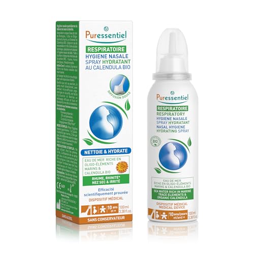 Puressentiel – Spray Hygiène Nasale Hydratant– Nettoyage du Nez en douceur – Spray Nasal Isotonique 100 pourcent Naturel – Eau de mer & Calendula Bio – Dispositif Médical – 100 ml