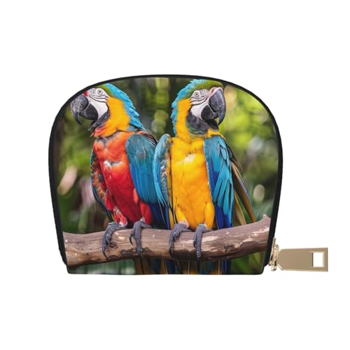 Parrots Printed Credit Card Wallet for Women Men Cute Zipper Card Cases Holder Mini Coin Purse with 12 Card Slots