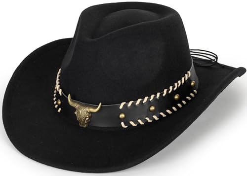 Western-Cowboy Cowgirl-Hat for Kids - Vintage-Wide-Brim Felt-Fedora-Hats for 3-7 Years Boys Girls