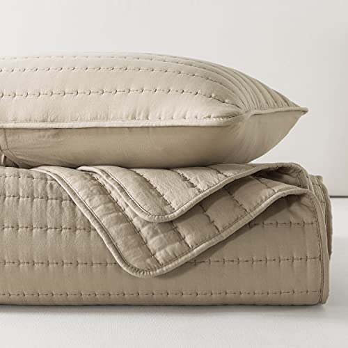 Oversized California Cal King Size Quilt Bedding Sets with Pillow Shams, Beige Lightweight Bedspread Coverlet, Quilted Blanket Thin Comforter Bed Cover for All Season, 3 Pieces, 118x106 inches