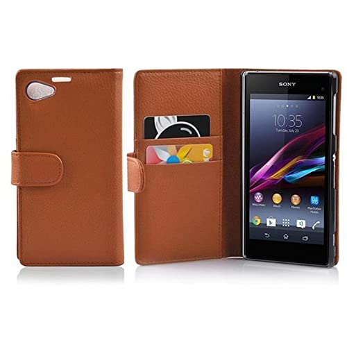 Cadorabo Funda Libro para Sony Xperia Z1 Compact en MARRÓN Cognac   Cubierta Proteccíon de Cuero Sintético Estructurado con Tarjetero y Función de Suporte   Etui Case Cover Carcasa