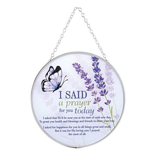 Dicksons Lavender Flower Butterfly, I Said A Prayer, Purple 6 x 6 Inch Metal/Glass Window Suncatcher