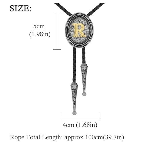 Image of HUABOLA CALYN Bolo tie for Men, Western Cowboy Golden Alphabet Initial Letter ABCDJMR to Y Costume Bolo ties Neckties