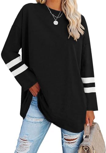 Ebifin Damen Langarmshirt Oversize Longshirt Rundhals | Pullover,Tunika,Langarm,Loose Fit,Casual,Basic,Lang Top,Longsleeve,Longpulli,Sweatshirt