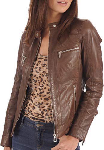 Kyzer Kraft Womens Leather Jacket Zippers Real Lambskin Leather Jacket For Womens Tan 30 Xs #TOP1