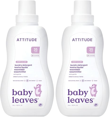 ATTITUDE Baby Laundry Detergent, EWG Verified, Plant and Mineral-Based Formula, HE Compatible, Vegan Household Products, Sweet Lullaby, 35 Loads, 1.05 Litres (Pack of 2)