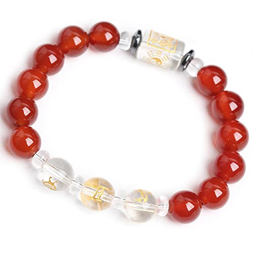Bracelet d'Attraction de Richesse en Quartz Blanc et Agate Rouge 12mm