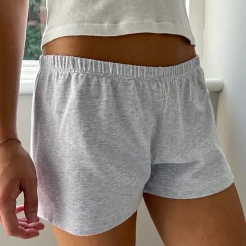 Image of Comfy Low Rise Pajama Shorts Fold Over /Casual Elastic Waist Micro Boxer Y2k Shorts Cute Summer Sleep (Pj) Bottoms (Gray, S)