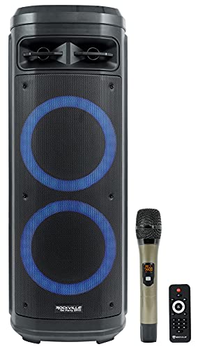 Rockville Go Party ZR10 Dual 10' 1000W Portable Bluetooth Speaker, LED Lights, UHF Mic, TWS Stereo...