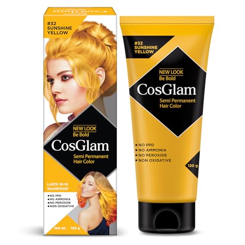 Image of Semi Permanent Hair Color for Women & Men, (120g, #32 Sushine Yellow) Enriched with Conditioner, Glossy Finish, No Ammonia, No Peroxide & Non Oxidative, Vegan Highlights Colorful Hair Dye