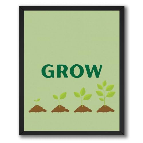 ALPINE INK CO. Grow Poster - Plant Growth Illustration Wall Art - Calm Educational Artwork for Bedroom or Kids Room Decor - Soft Green Nature Design - 8x10 Unframed Print