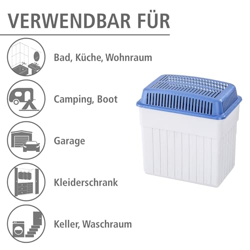 WENKO Feuchtigkeitskiller mit 2 kg Granulatblock, Raumentfeuchter, fasst bis zu 2, 8 l Feuchtigkeit, laborgeprüft, nachfüllbar, reduziert Schimmel & Gerüche, 23 x 24 x 15, 5 cm, Grau/ Blau-5