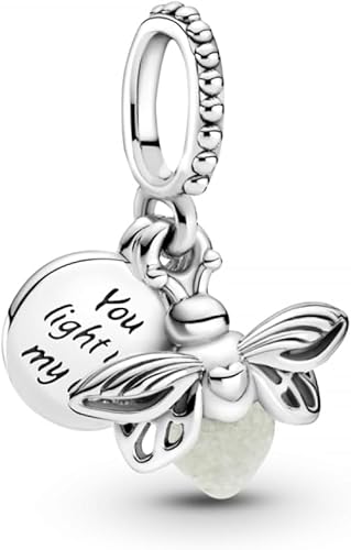 Pandora Charm Anhänger Silber Glow in the Dark- Glühwürmchen 799352C01 & Moments Schlangen-Gliederarmband mit Herz-Verschluss aus Sterlingsilber Moments Collection, Größe: 17 cm