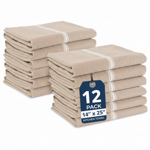 Image of LANE LINEN 100% Cotton Kitchen Towels for Cleaning 12PC - Beige Chambrey