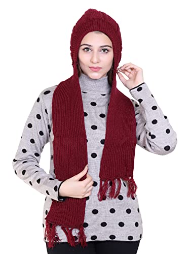 Image of Gajraj Unisex Soft Knitted Winter Warm Woolen Cap with Woolen Lovely Muffler|Fur Cap with Muffler