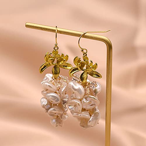 SALAN Pendientes De Borla De Lujo De Pera Barroca Natural para Mujer, Novia, Boda, Flor De Loto, Pendientes De Gota, Joyería Fina
