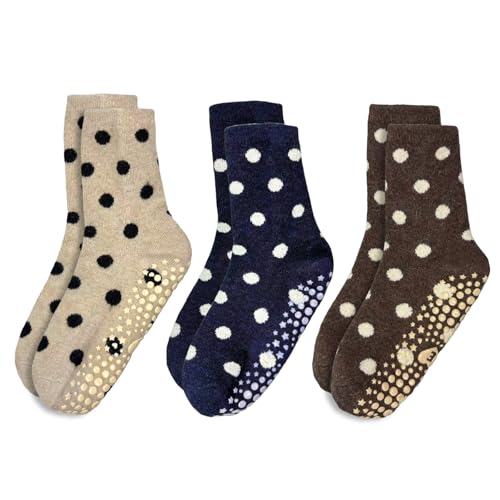 Image of Cute Polka Dot Yoga Socks for Women - 3 Pairs Non Slip Grip Pilates Barre Socks, Cozy Crew Style, US Size 5-9