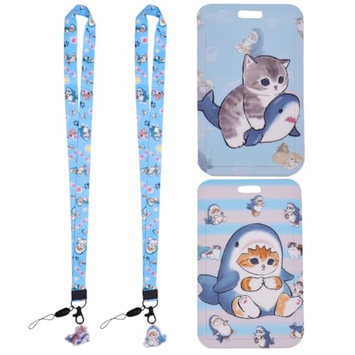 XNAUVOI Gato Tiburón Lanyard, 2 Piezas Colgante Tarjetas Identificativas, Cordón de Gato Tiburón Lanyard con Soporte, para Tarjetas para Llaves, Tarjetas de Identificación, Oficina