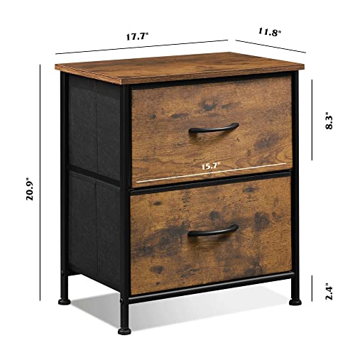 Wlive Nightstand, 2 Drawer Dresser For Bedroom, Small Dresser With 2 Drawers, Bedside Furniture, Night Stand, End Table With Fabric Bins For Bedroom, Closet, Dorm, Rustic Brown Wood Grain Print #TOP2