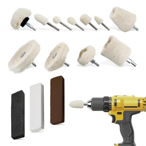 ABN Aluminum Polishing Buffing Kit - 14pc Drill Buff Attachment and Steel Polishing Compound Set for Cars or Motorcycles
