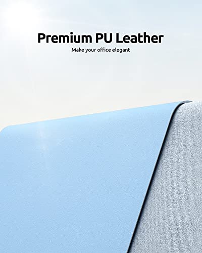 YSAGi Leather Desk Protector, Office Mat, Large Mouse Mat, Non-Slip PU Leather Blotter, Laptop Desk Pad, Waterproof Writing Pad for Office and Home (Baby Blue, 31.5" x 15.8")
