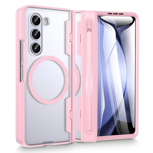 Doeshine Coque pour Samsung Z Fold 5, Translucide Anti-Chocs avec Slot S-Pen Intégré, Charge Magnétique & Protection Charnière Renforcée, [Verre Trempé...