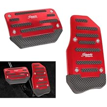 Shakas 2 PCS Car Accelerator Brake Foot Pedal Set, Alloy Anti-Rust Structure Pedal Cover, Sporty Decoration Anti-Slip Rubber Strip Inlay, Universal for Automatic Transmission Cars Red