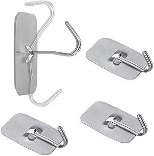 ZOTTI Adjustable Self Adhesive Hooks - 6 Pack, 32mm Square Stainless Steel | Chrome Heavy Duty Strong J Hook for General, Bathroom & Kitchen Use | Movable, Waterproof, Stick on Hooks for Decor