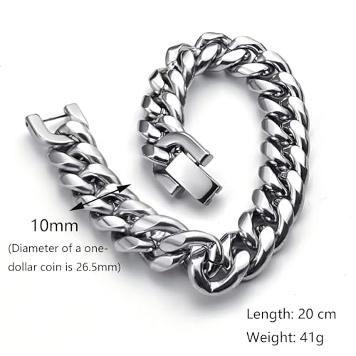 Pulsera Cubana para Hombre, 10mm Ancha, Acero Inoxidable miniatura 7