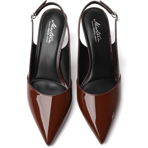 Image of Mostrin Kitten Heels for Women Slingback Pointed Closed Toe Heels Women's Pumps Shoes for Wedding, Party, Commuting