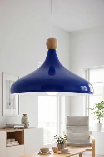 Nova Ahşap Boncuklu Sarkıt Avize, Bohem Tavan Lambası ve Salon Oturma Odası Aydınlatması - Lacivert - 35 cm – Modern Dekoratif Avize, Tavan Aydınlatması