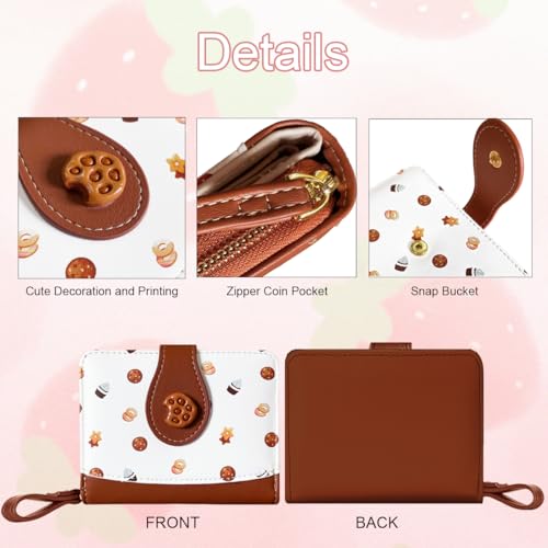 Image of Cute Print Wallet Blueberry Strawberry Cherry Wallet with Credit Card Holder Zipper Coin Purse for Women Girls (COOKIE)