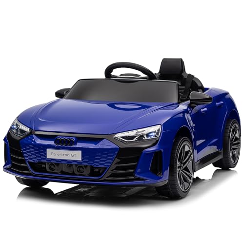LALAHO Coche Eléctrico para Niños Audi RS E Tron 12V con Doble Motor, 3 5 km/h Auto Eléctrico para Niños de 3 a 5 Años, MP3, Mando a Distancia (Azul)