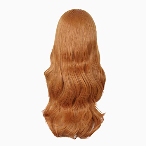 Image of MapofBeauty 24 Inch Long Wavy Side Bangs Party Anime Cosplay Wig, Orange | 60 cm Synthetic Fiber Wig, Women, Charming