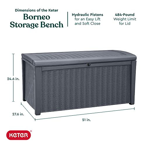 Keter Borneo 110 Gallon Resin Deck Box - Organization And Storage For Patio Furniture, Outdoor Cushions, Throw Pillows, Garden Tools And Pool Toys #TOP2