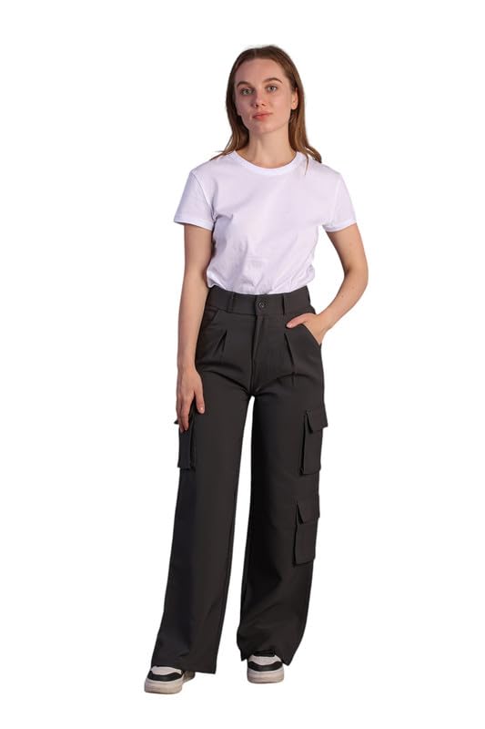 Image of HIGH Buy Women Korean 5 Pocket Cargo Comfort and Styles Baggy Super Lycra Pants for Women and Girls - Perfect High Waist Trousers for Women