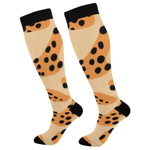 ODAWA Calcetines largos de compresión para correr con piel de leopardo amarillo, para jóvenes y adultos, Piel de leopardo amarilla, talla única